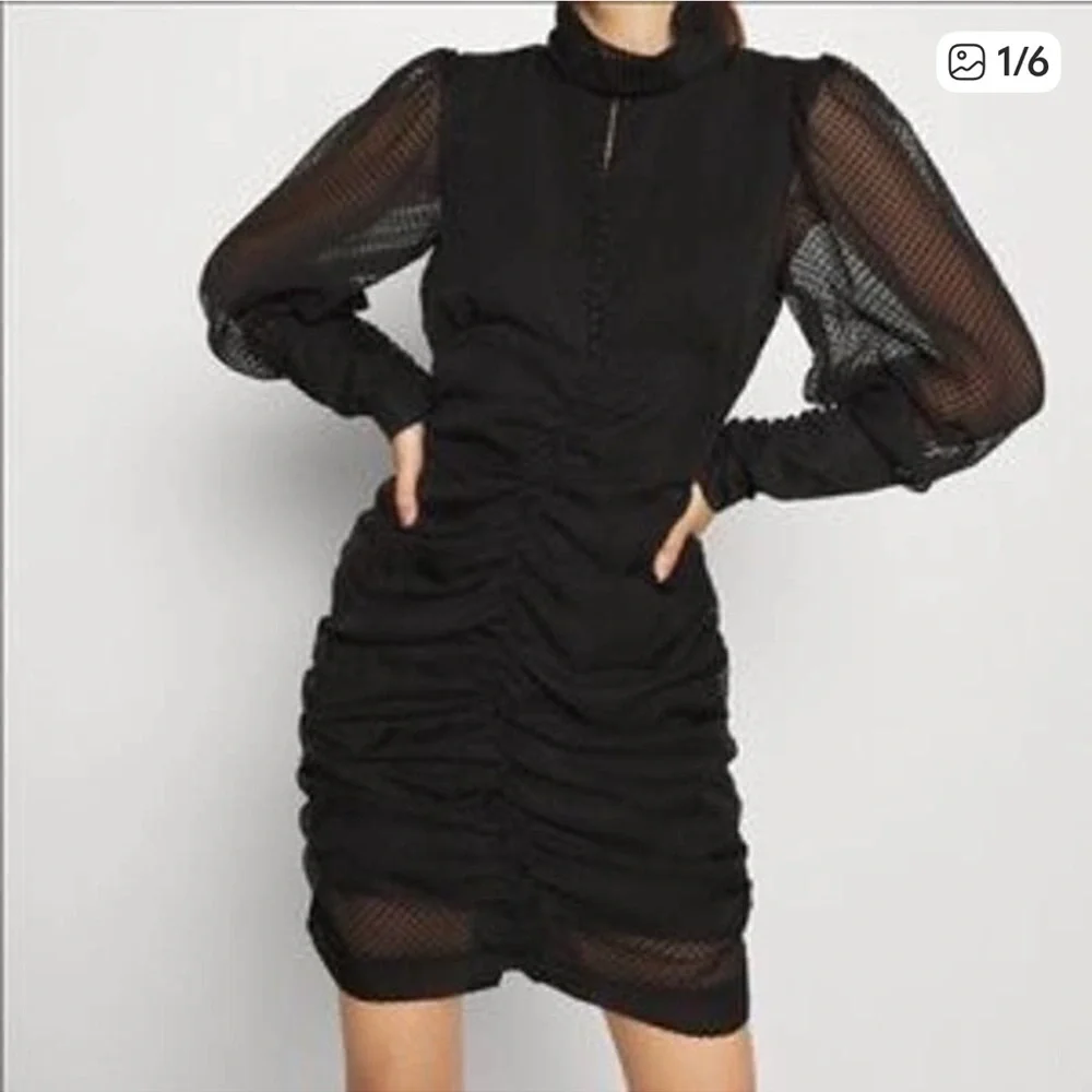 harlow ruched mini dress House of Harlow 1960 Black Metallic Ruched black Mini Dress size 4